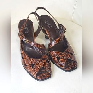 Franco Sarto Croc Leather Open Toe Wedges Sandals Shoes Size 9M
